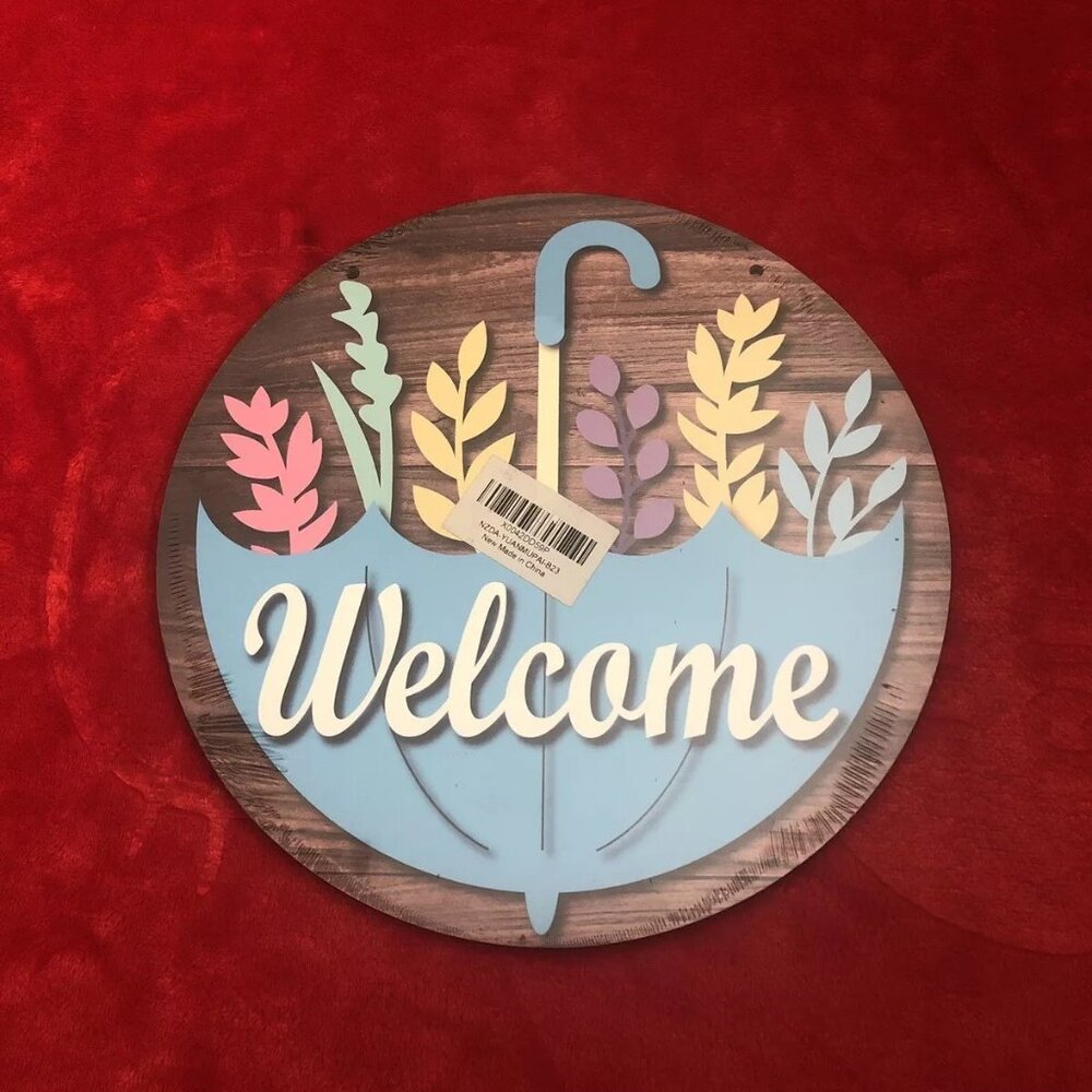 Spring Welcome Sign for Front Door Decor - 10" Floral Upside Down Umbrella
